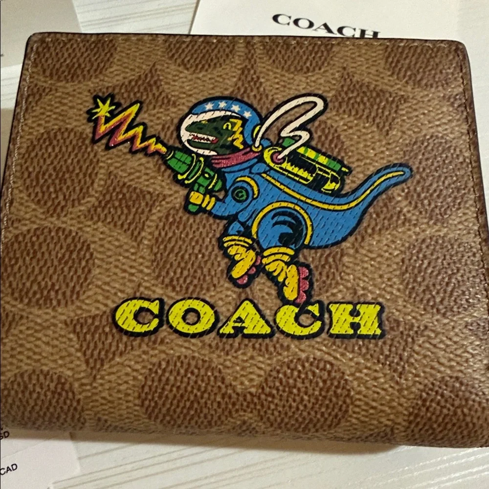 Coach Snap Wallet In Signature Canvas with Rexy Print. $228 msrp - Picture 2 of 11